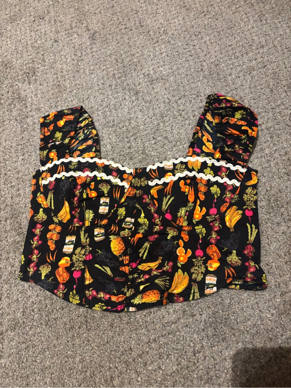 Urban Outfitters Black Crop Tank with Orange & Pink Veggie Print